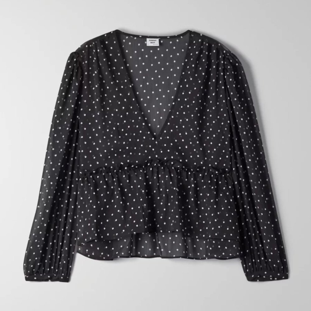 Aritzia Sunday Best | Jinx Blouse | Black Polka Dot babydoll top | Small